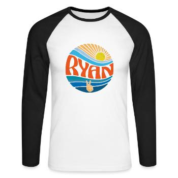 Ryan Hemd Vintage Sunset Ryan Groovy Tie Dye - Unisex Baseballshirt langarm - Weiß/Schwarz - Vorne - Nik (191cm)