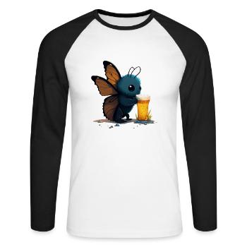 Schmetterlin boit un verre de bière - T-shirt baseball manches longues Homme - blanc/noir - Devant - Nik (191cm)