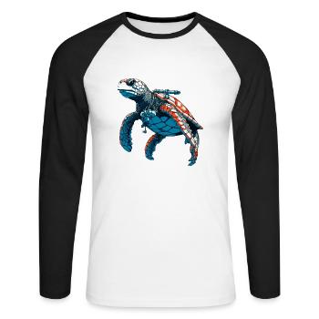 La tortue a la plongée comme passe-temps - T-shirt baseball manches longues Homme - blanc/noir - Devant - Nik (191cm)