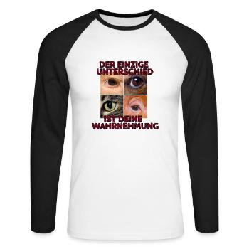 Der einzige Unterschied ist deine Wahrnehmung 3.0 - Unisex Baseballshirt langarm - Weiß/Schwarz - Vorne - Nik (191cm)