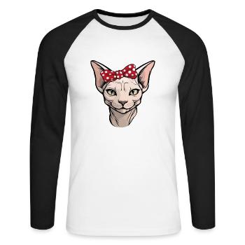 Sphynx Chat Chat Arc Animal Mignon - T-shirt baseball manches longues Homme - blanc/noir - Devant - Nik (191cm)
