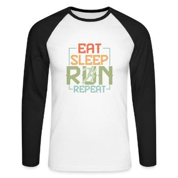 Eat. Sleep. Run. Repeat. Marathon Trail Running - Unisex Baseballshirt langarm - Weiß/Schwarz - Vorne - Nik (191cm)