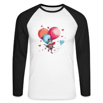 Mina die Ballonkatze - Unisex Baseballshirt langarm - Weiß/Schwarz - Vorne - Nik (191cm)