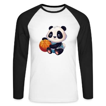 Panda mignon assis et tenant un ballon de basket - T-shirt baseball manches longues Homme - blanc/noir - Devant - Nik (191cm)