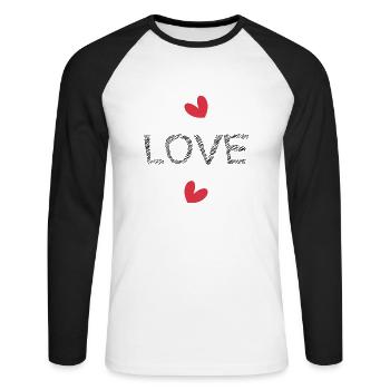 LOVE. SAINT VALENTIN. EVJF. JE T'AIME. I LOVE YOU. - T-shirt baseball manches longues Homme - blanc/noir - Devant - Nik (191cm)