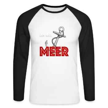 Je veux la mer - T-shirt baseball manches longues Homme - blanc/noir - Devant - Nik (191cm)