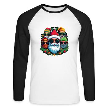 Ugly Christmas Sweater -Cool Santas - Unisex Long Sleeve Baseball T-Shirt - white/black - Front - Nik (191cm)