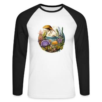 Meereslandschaft - Unisex Baseballshirt langarm - Weiß/Schwarz - Vorne - Nik (191cm)