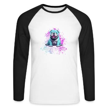 Caution Dog Cute Blue Dog Is Cheerful - Unisex Long Sleeve Baseball T-Shirt - white/black - Front - Nik (191cm)