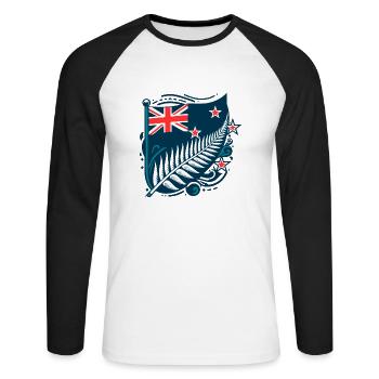 Nouvelle-Zélande Aotearoa Kiwi 16 - T-shirt baseball manches longues Homme - blanc/noir - Devant - Nik (191cm)