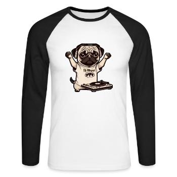 Beat Pug I DJ Pug I Music Dog Gift Idea - Unisex Long Sleeve Baseball T-Shirt - white/black - Front - Nik (191cm)