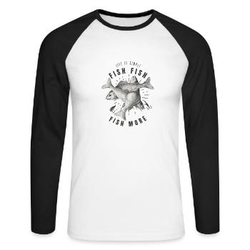 Fisherman - Life is Simple Fish More - Unisex Long Sleeve Baseball T-Shirt - white/black - Front - Nik (191cm)