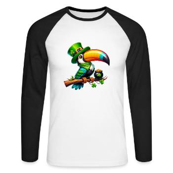Chemise Toucan oiseau oiseau de paradis de la Saint-Patrick - T-shirt baseball manches longues Homme - blanc/noir - Devant - Nik (191cm)