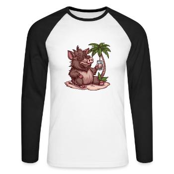 Pig Summer Wild Boar - Unisex Long Sleeve Baseball T-Shirt - white/black - Front - Nik (191cm)