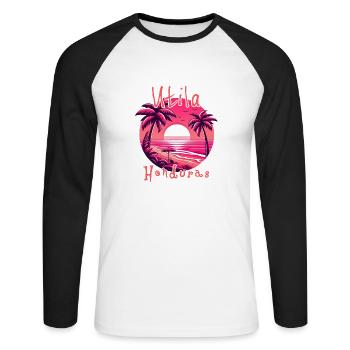 Coucher de soleil à Utila, Honduras - T-shirt baseball manches longues Homme - blanc/noir - Devant - Nik (191cm)