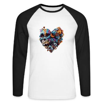 Heart skull - Unisex Long Sleeve Baseball T-Shirt - white/black - Front - Nik (191cm)