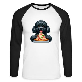 Schwarzer Pudel liebt Pizza lustiger Hund - Unisex Baseballshirt langarm - Weiß/Schwarz - Vorne - Nik (191cm)