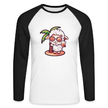 Sheep Summer Beach Comic - Unisex Long Sleeve Baseball T-Shirt - white/black - Front - Nik (191cm)