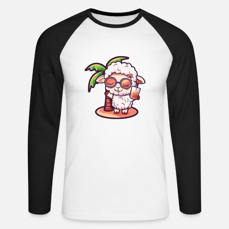 Schaf Sommer Strand Comic - Unisex Baseballshirt langarm - Weiß/Schwarz