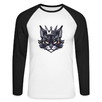 Cat Symbol Head Crown - Unisex Long Sleeve Baseball T-Shirt - white/black - Front - Nik (191cm)