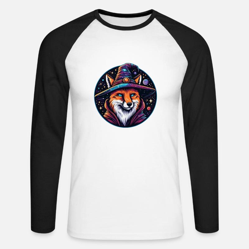 Fantasy Fox - Himmlischer Zauberer - Unisex Baseballshirt langarm - Weiß/Schwarz