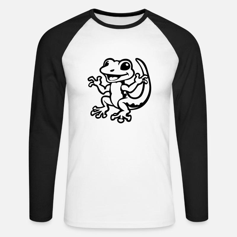 gecko tier - Unisex Baseballshirt langarm - Weiß/Schwarz