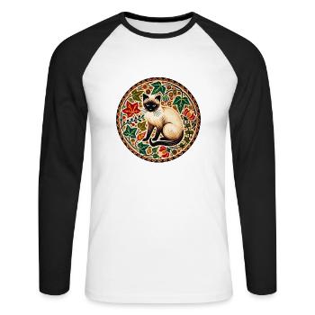 Siamkatze - Unisex Baseballshirt langarm - Weiß/Schwarz - Vorne - Nik (191cm)
