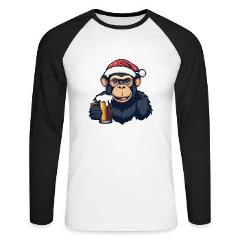 Bière de singe Noël - T-shirt baseball manches longues Homme - blanc/noir - Devant - Nik (191cm)