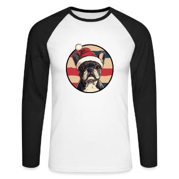 Buldog Français Chien Noël - T-shirt baseball manches longues Homme - blanc/noir - Devant - Nik (191cm)