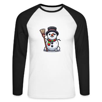 Schneemann Comic - Unisex Baseballshirt langarm - Weiß/Schwarz - Vorne - Nik (191cm)