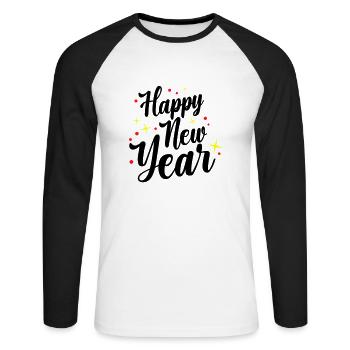 Bonne Année, Réveillon du Nouvel An - T-shirt baseball manches longues Homme - blanc/noir - Devant - Nik (191cm)