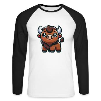 Bande dessinée Bison - T-shirt baseball manches longues Homme - blanc/noir - Devant - Nik (191cm)