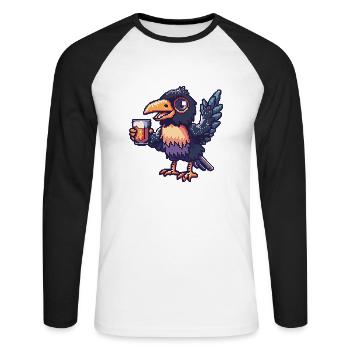 Bière Raven Crow Pixel - T-shirt baseball manches longues Homme - blanc/noir - Devant - Nik (191cm)