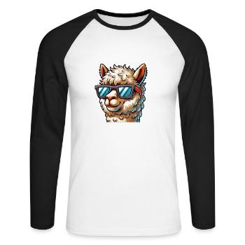 lama sonnenbrille - Unisex Baseballshirt langarm - Weiß/Schwarz - Vorne - Nik (191cm)