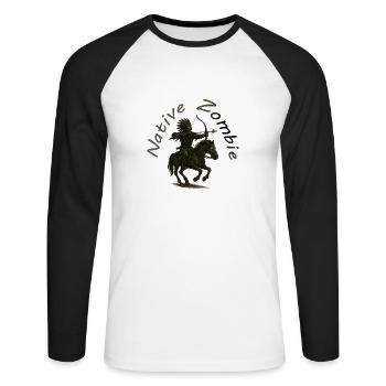 Native Zombie - Unisex Baseballshirt langarm - Weiß/Schwarz - Vorne - Nik (191cm)