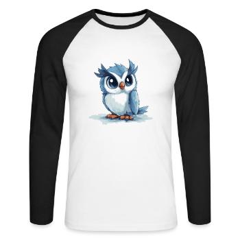 Hibou bleu - T-shirt baseball manches longues Homme - blanc/noir - Devant - Nik (191cm)