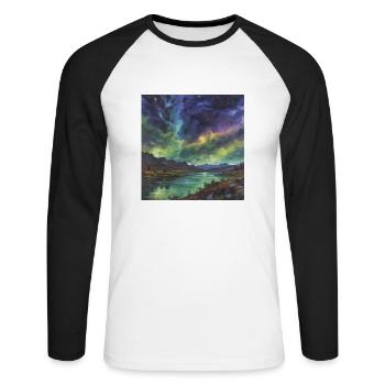 Polarlicht über dem stillen See - Unisex Baseballshirt langarm - Weiß/Schwarz - Vorne - Nik (191cm)
