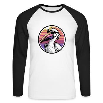 Pelikan Vogel Cool Comic - Unisex Baseballshirt langarm - Weiß/Schwarz - Vorne - Nik (191cm)