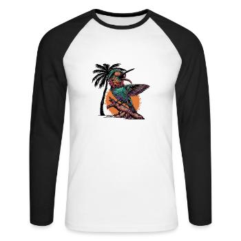 Kolibri Vogel Sommer Urlaub - Unisex Baseballshirt langarm - Weiß/Schwarz - Vorne - Nik (191cm)