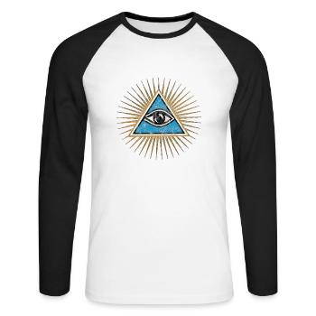 Yeux omniprésents, Triangle, Pyramide, Vintage, Dieu - T-shirt baseball manches longues Homme - blanc/noir - Devant - Nik (191cm)