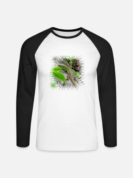The fence lizcker is a widespread reptile - Unisex Long Sleeve Baseball T-Shirt - white/black