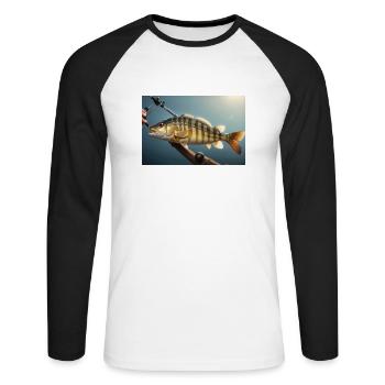 Großer Barsch Fisch am Haken - Unisex Baseballshirt langarm - Weiß/Schwarz - Vorne - Nik (191cm)