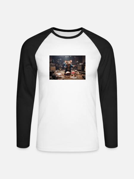 Kinderfreundliche Animationsratte in Musikstudio - Unisex Baseballshirt langarm - Weiß/Schwarz