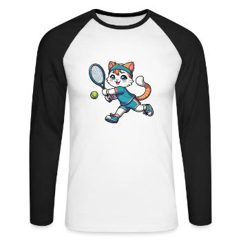 Chat de sport : joueur de tennis - T-shirt baseball manches longues Homme - blanc/noir - Devant - Nik (191cm)