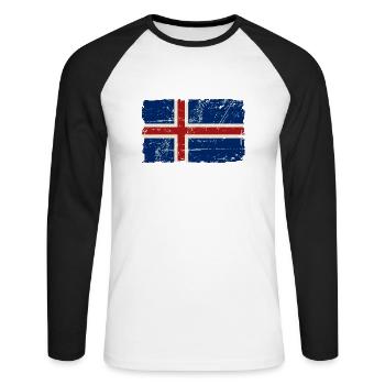 Iceland Vintage Flag - Unisex Baseballshirt langarm - Weiß/Schwarz - Vorne - Nik (191cm)