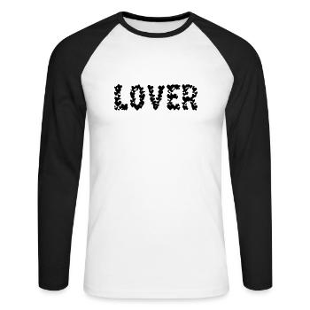 Lover amant amour coeur cadeau Saint-Valentin - T-shirt baseball manches longues Homme - blanc/noir - Devant - Nik (191cm)