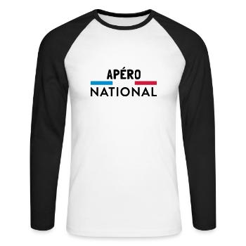 apero nationnal - T-shirt baseball manches longues Homme - blanc/noir - Devant - Nik (191cm)