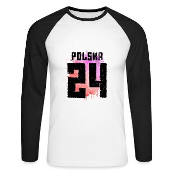 Polen 24 Trikot 2024 Bunt Polska - Unisex Baseballshirt langarm - Weiß/Schwarz - Vorne - Nik (191cm)