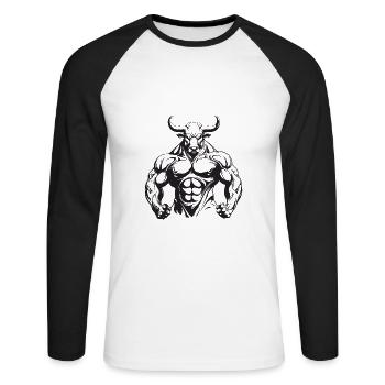 Muscles du taureau Taureau Gym Musculation - T-shirt baseball manches longues Homme - blanc/noir - Devant - Nik (191cm)