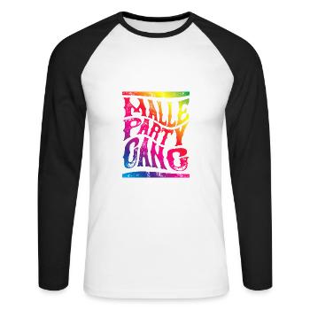 Malle Party Gang Team Mallorca - Unisex Baseballshirt langarm - Weiß/Schwarz - Vorne - Nik (191cm)